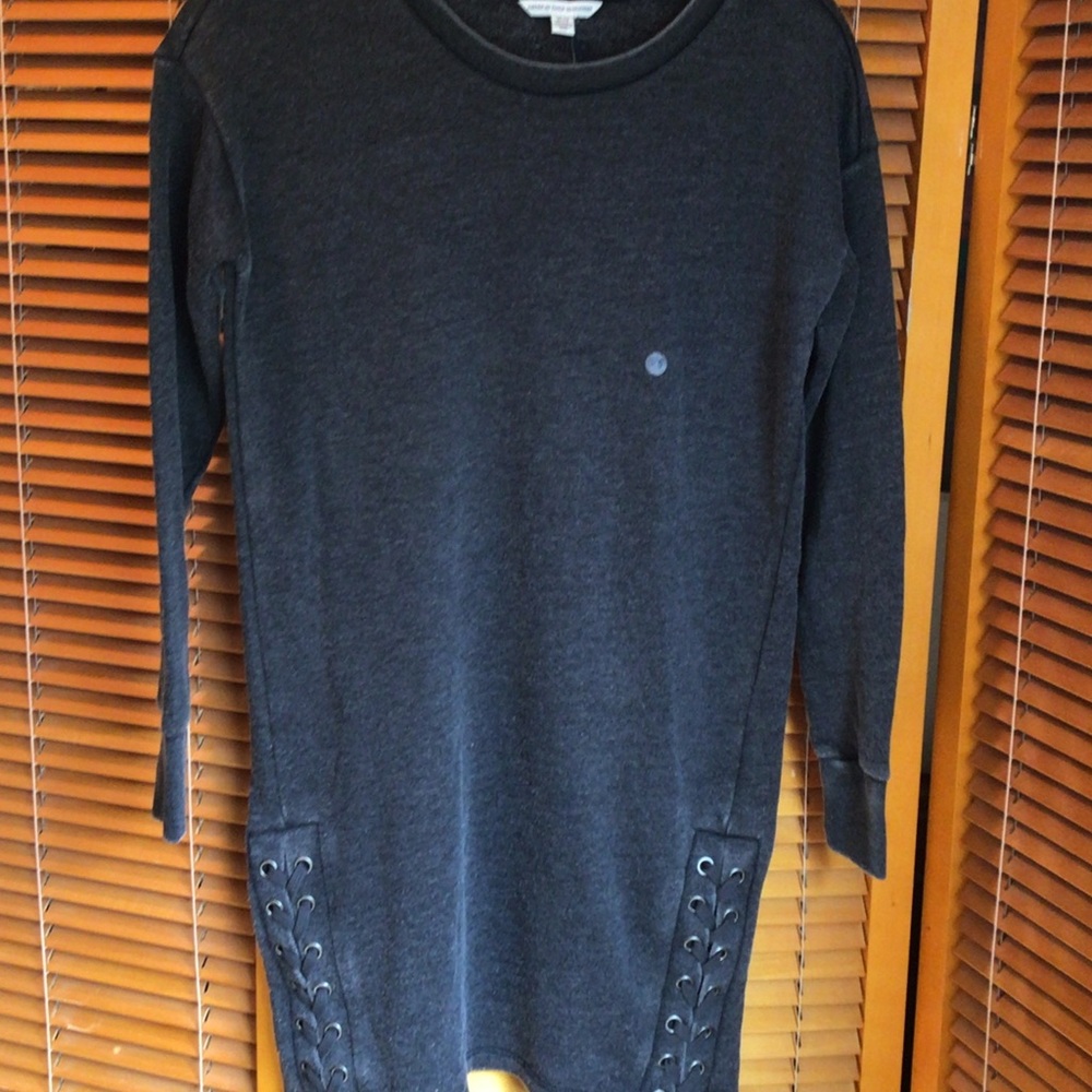 American Eagle Crewneck Lace-Up Hem Sweater Dress - Charcoal